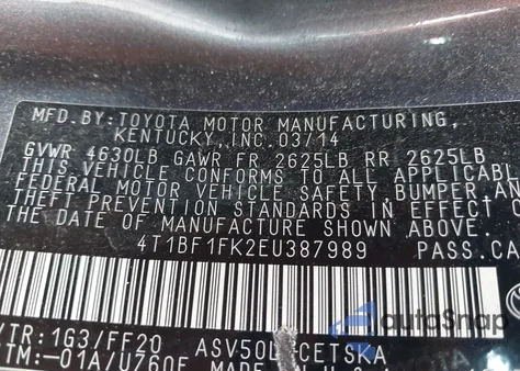 2014 Toyota Camry L/Le/Se/Se Sport/Xle из США, поврежденный, VIN 4T1BF1FK2EU387989